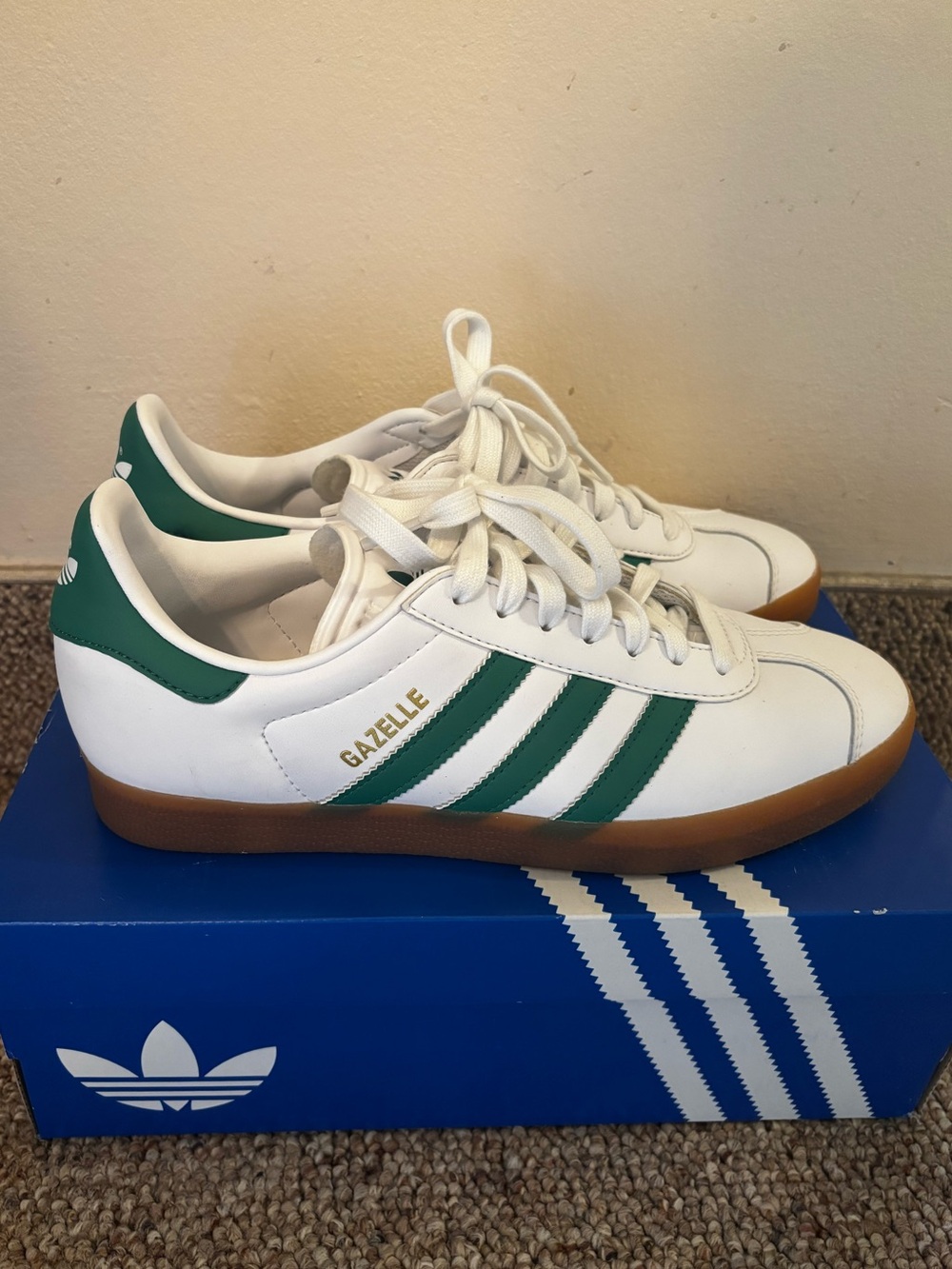 Adidas Gazelle White & Green Women Leather Sneakers 7.5